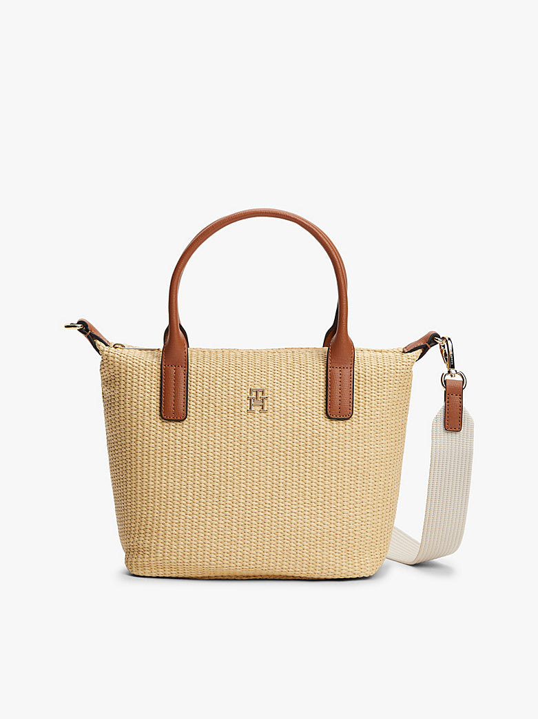 Popette mini tote raffia - Bruin