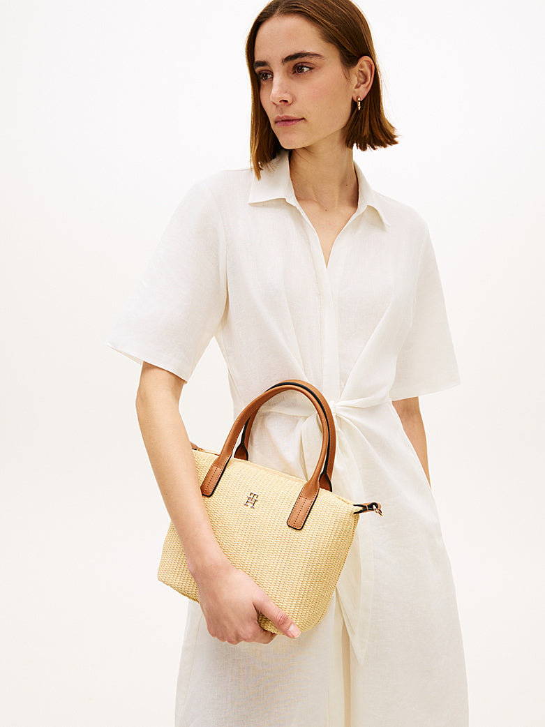 Popette mini tote raffia - Bruin