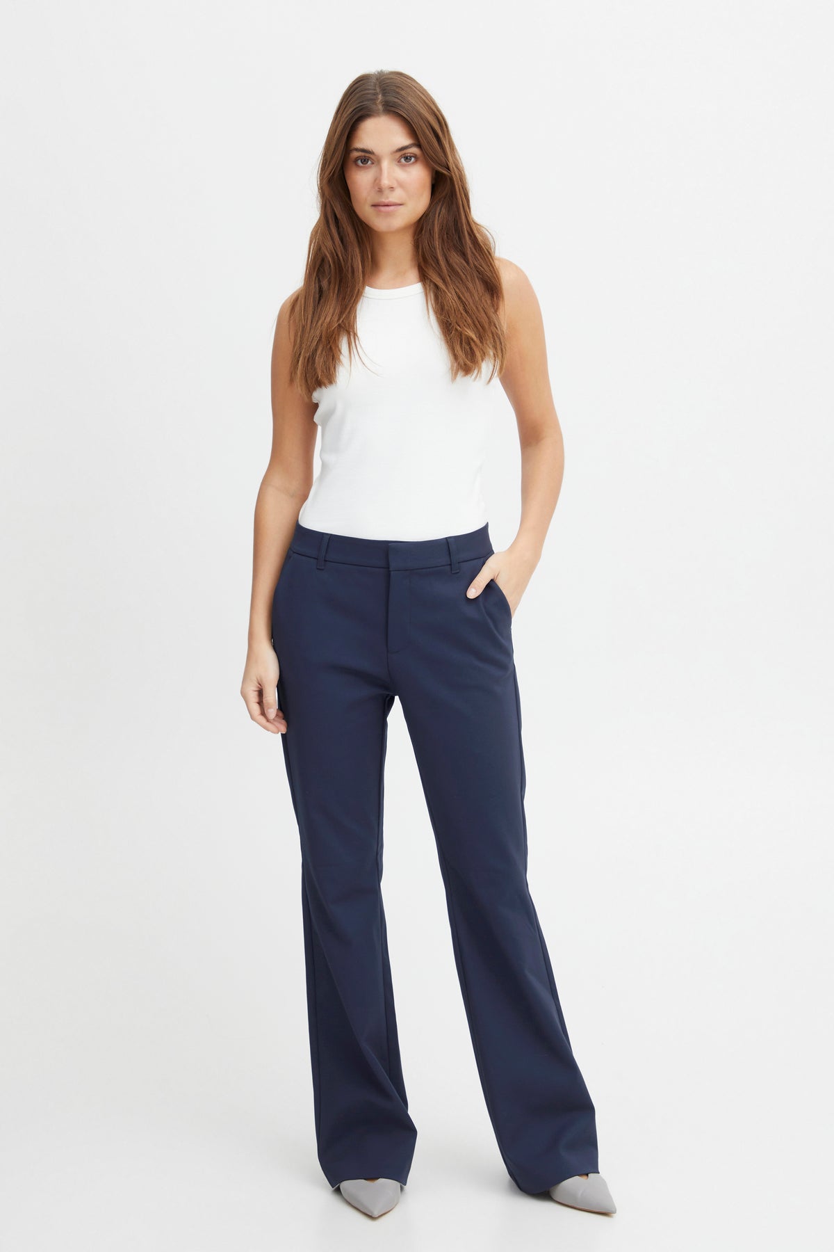 PZBINDY HW Pants Bootcut Leg - Grijs