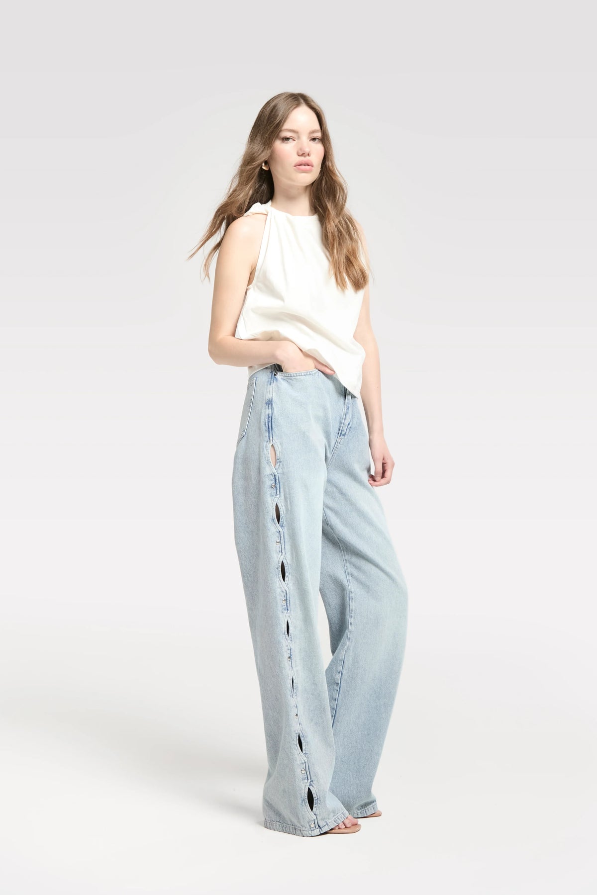Straight Jeans With Open Side Detail - Multi
