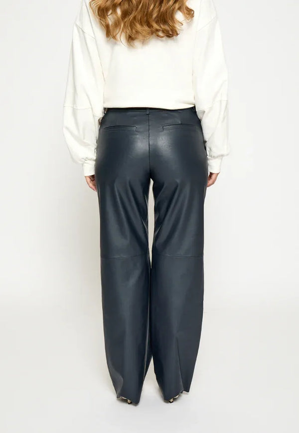 MSTasja Mid Waist PU Pant - Blauw