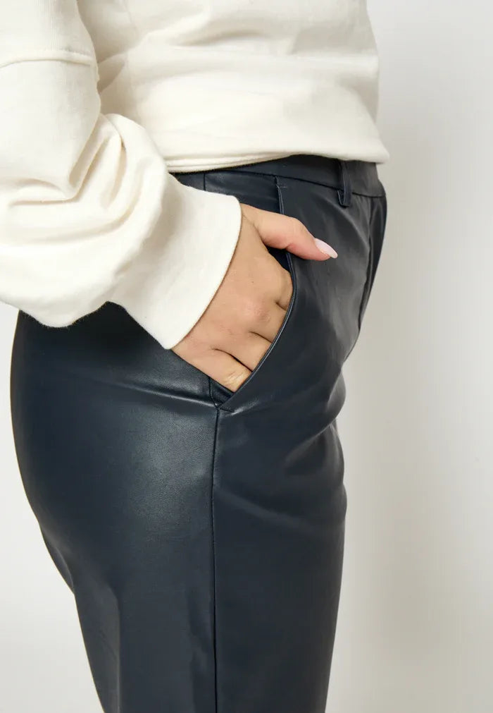 MSTasja Mid Waist PU Pant - Blauw
