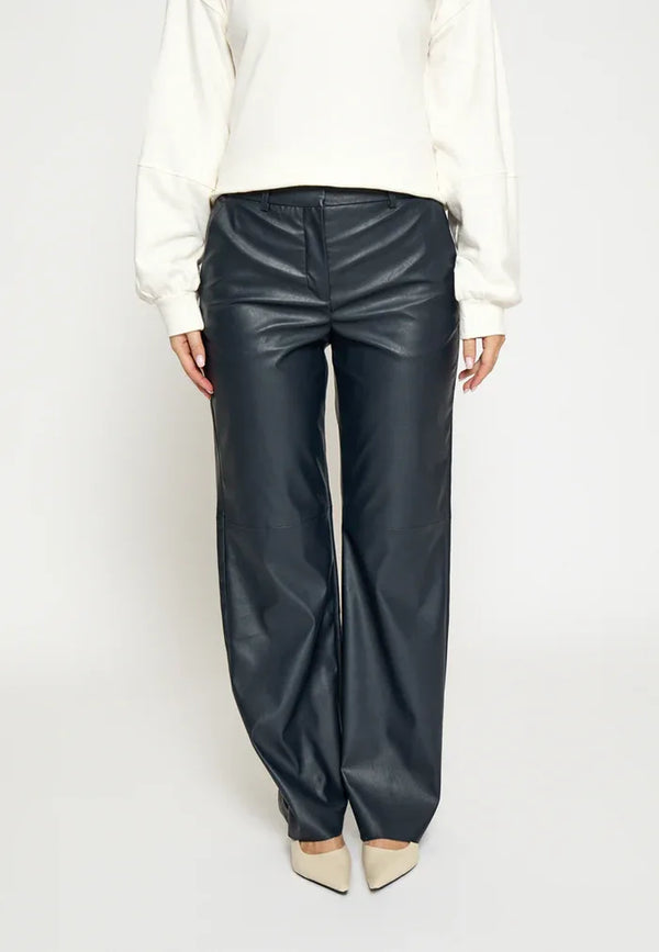 MSTasja Mid Waist PU Pant - Blauw