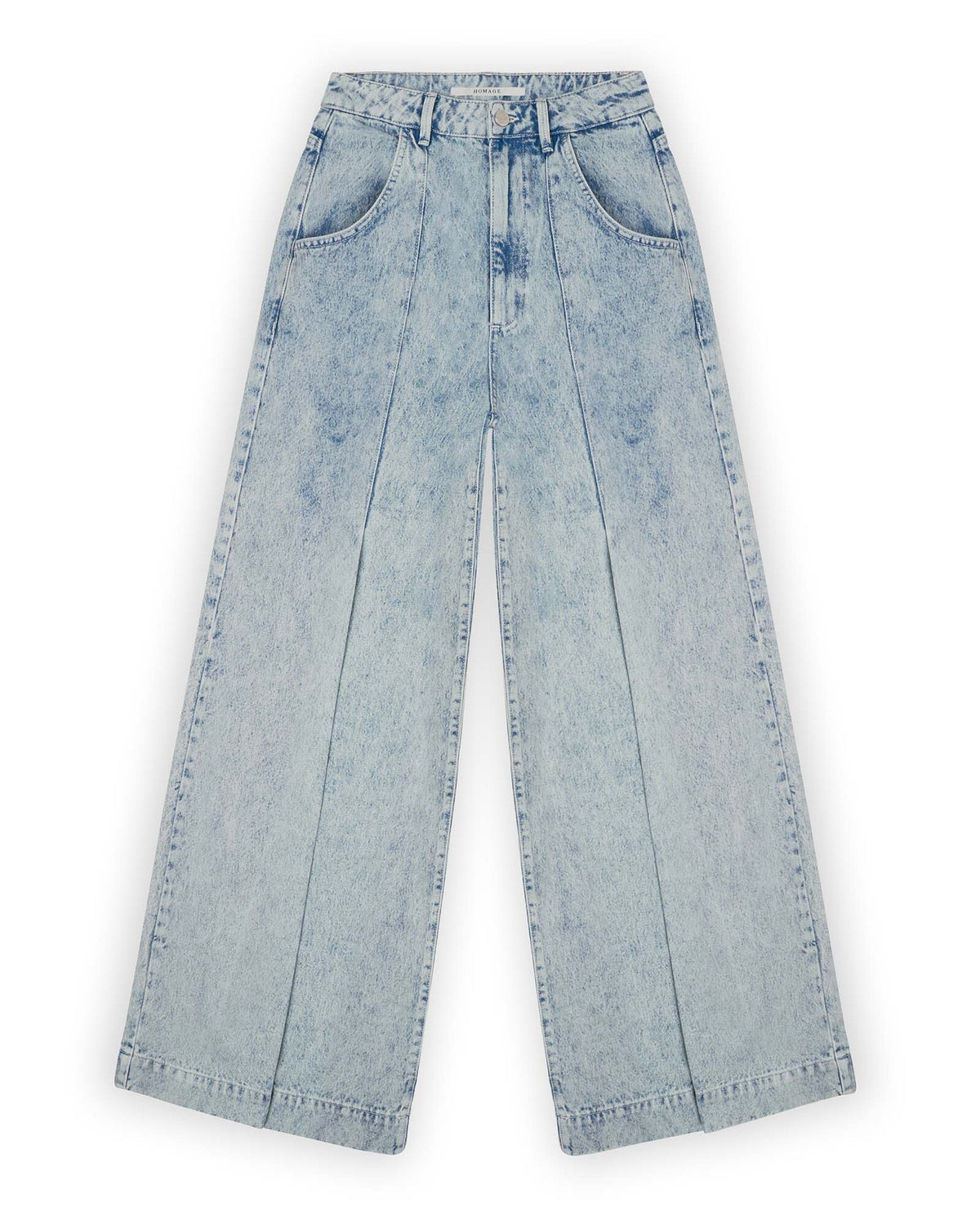 Wide Leg Jeans With Pleat Detail - Blauw
