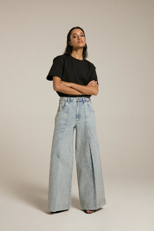 Wide Leg Jeans With Pleat Detail - Blauw