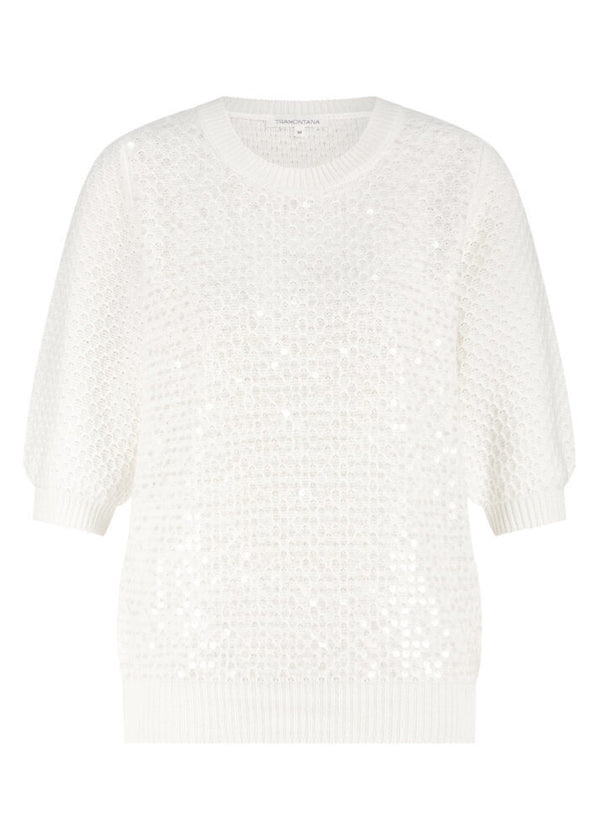Sequin Short-Sleeve Jumper - Wit